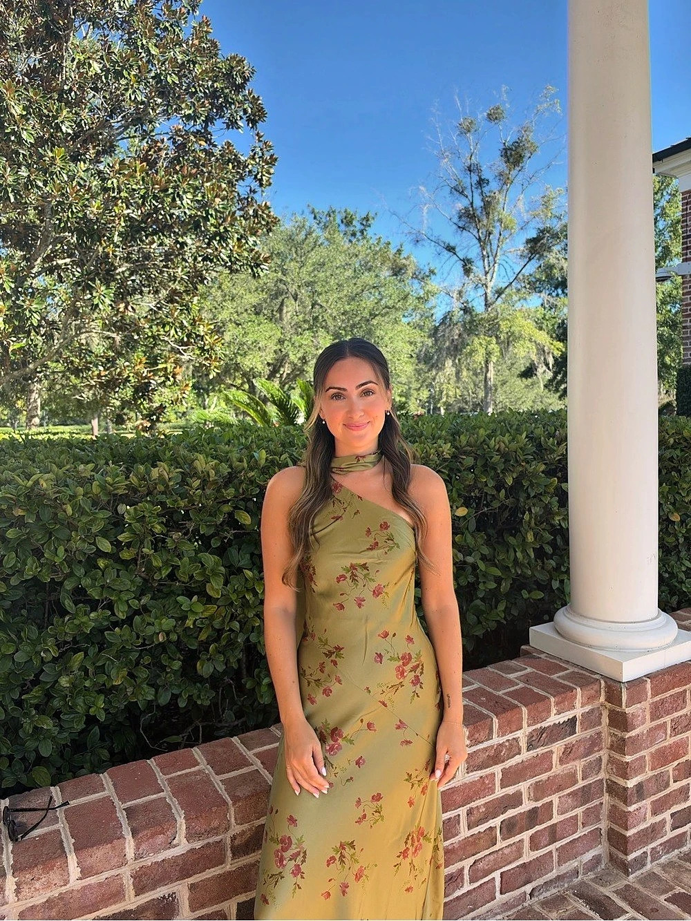Reformation Green Multi Floral Print Satin One Shoulder dress